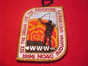 1996 NOAC PATCH & PIN, PATCH W/ BUTTON LOOP, GOLD MYL. BDR., PARTICIPANT PIN ATTACHED