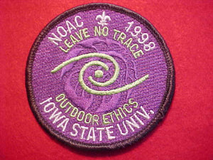 1998 NOAC PATCH, LEAVE NO TRACE, OUTDOOR ETHICS, IOWA STATE UNIV.
