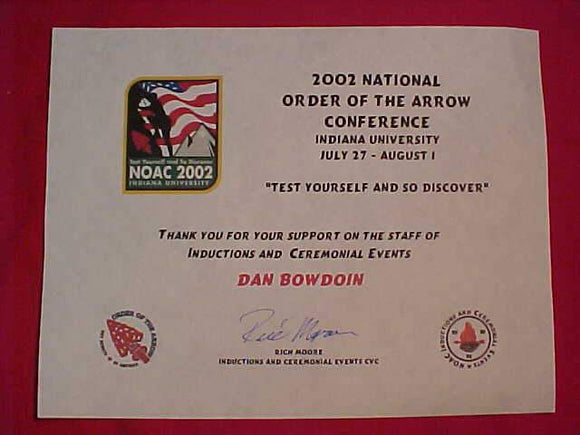 2002 NOAC CERTIFICATE, INDUCTIONS AND CEREMONIAL EVENTS STAFF