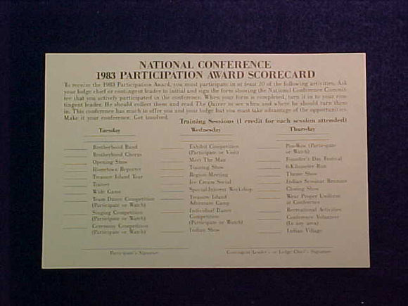 1983 NOAC PARTICIPATION AWARD SCORECARD