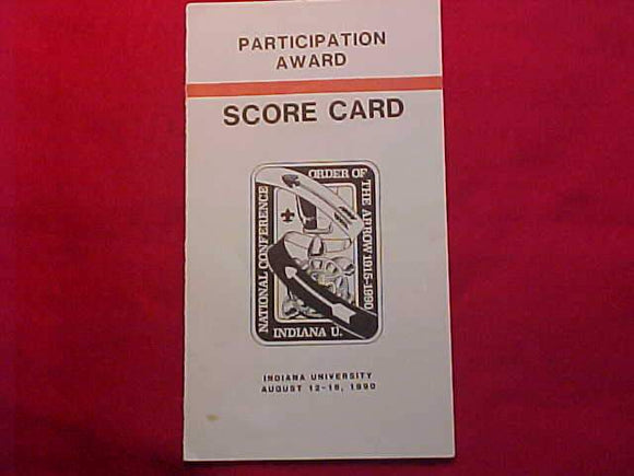 1990 NOAC SCORE CARD, PARTICIPATION AWARD, USED