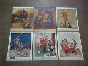 NORMAN ROCKWELL POSTERS, SET OF 6 INCLUDES: "THE RIGHT WAY", "THE SCOUTMASTER", "HIGH ADVENTURE AT PHILMONT", "MIGHTY PROUD", "TOMORROWS LEADER", "A GOOD SIGN ALL OVER THE WORLD", 21X16"
