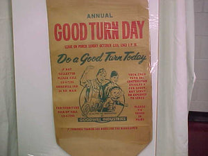 GOODWILL DONATION BAG, "GOOD TURN DAY", OCTOBER 13, 1963, 30X17"