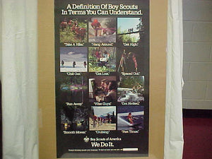 BSA POSTER, "A DEFINITION OF BOY SCOUTS IN TERMS YOU CAN UNDERSTAND", 32X18.5"