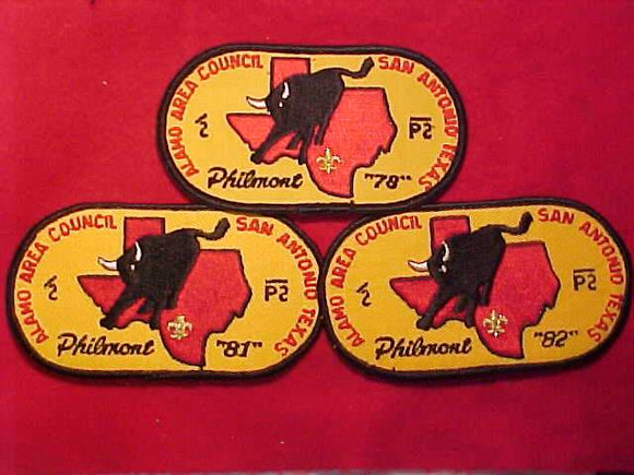 PHILMONT CONTIGENT PATCHES (3), 1978, 1981, 1982, ALAMO AREA C., SAN ANTONIO, TEXAS