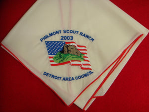 Philmont Neckerchief, 2003, Detroit Area Contingent, embroidered, red piping