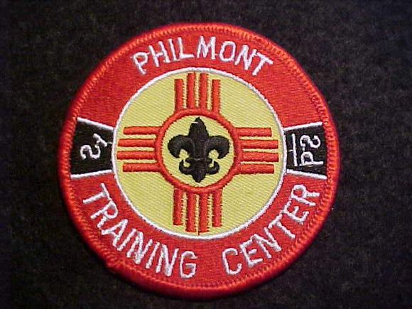 PHILMONT PATCH, PHILMONT TRAINING CENTER, RED BDR., PLASTIC BACK
