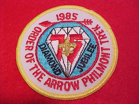 philmont oa trek patch, 1985, diamond jubilee, yellow bdr.