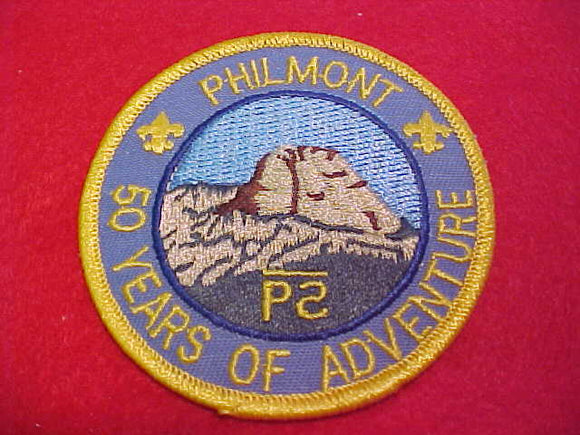 philmont patch, 50 years of adventure, 1988, lg. tenderfoot logo