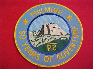 philmont jacket patch, 50 yrs. of adventure, lt. blue twill