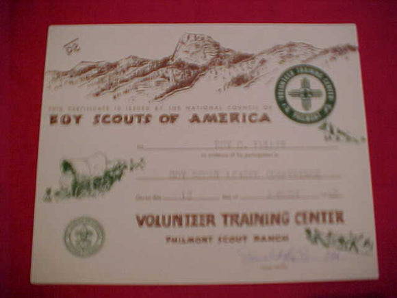 PHILMONT SCOUT RANCH CERTIFICATE, 1962, PARTICIPATION IN BOY SCOUT LEADER CONFERENCE