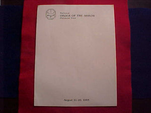 PHILMONT STATIONARY SHEET, 1985 NATIONAL OA, 8.5X11"