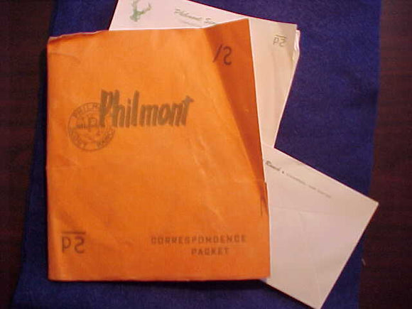 PHILMONT CORRESPONDENCE PACKET, 18 SHEETS, 8 ENVELOPES, FOLDER, 1950'S, NOT MINT BUT GOOD SHAPE