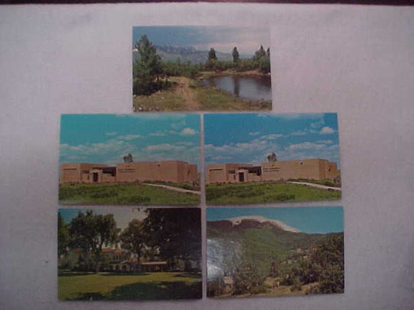 PHILMONT POSTCARDS (5), SETON LIBRARY & MUSEUM, VILLE PHILMONTE, TOOTH OF TIME, BALDY MTN.