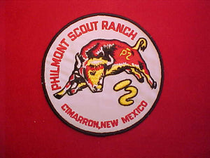 PHILMONT SCOUT RANCH JACKET PATCH, 6" ROUND, WHITE TWILL BACKGROUND, CLOTH BACK