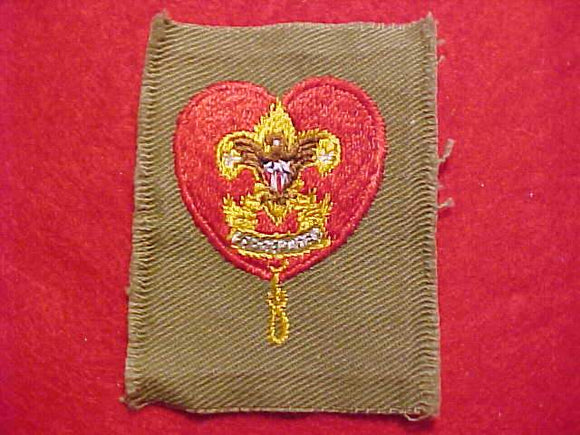 LIFE RANK, TYPE 5A, GOLD KNOT OUTSIDE HEART, COFFEE TAN CLOTH, 1925-40, USED-NEAR MINT