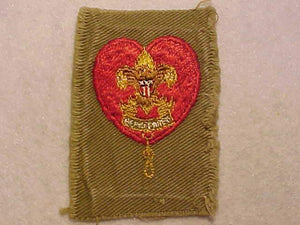 LIFE RANK, TYPE 5A, GOLD KNOT OUTSIDE HEART, COFFEE TAN CLOTH, 1925-40, USED-VG COND.