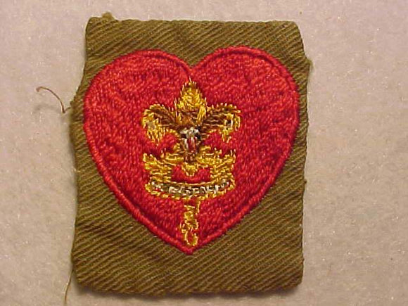 LIFE RANK, TYPE 6A, COFFEE TAN CLOTH, SILK THREAD, ONE RED STRIPE IN SHIELD, 1941-42, USED-VG COND.