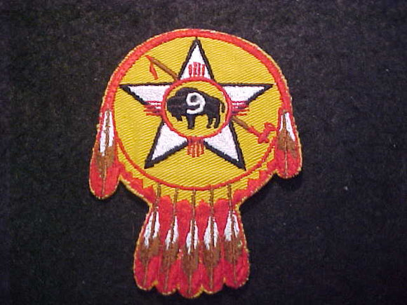 REGION 9  PATCH, PEACE PIPE TO RIGHT, NO OLIVE BRANCH, CUT EDGE, EARLY 1950'S, USED