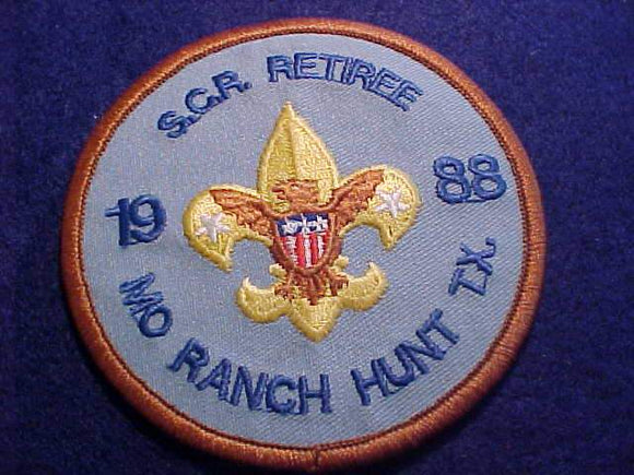 SOUTH CENTRAL REGION COASTER, S.C.R RETIREE, 1988 RANCH HUNT, MO/TX, LT. BLUE TWILL, CORK BACK