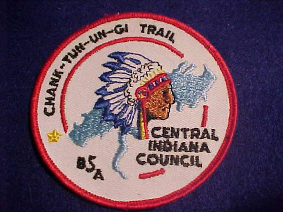 CHANK-TUN-UN-GI TRAIL PATCH, CENTRAL INDIANA COUNCIL, DK. BLUE FEATHER TIPS