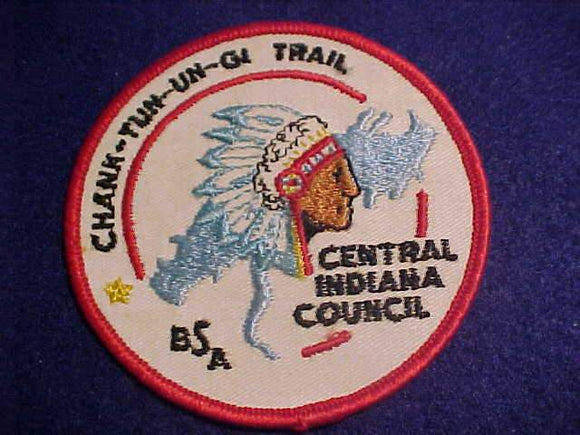 CHANK-TUN-UN-GI TRAIL PATCH, CENTRAL INDIANA COUNCIL, LT. BLUE FEATHER TIPS