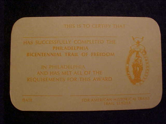 PHILADELPHIA BICENTENNIAL (1976) TRAIL OF FREEDOM POCKET CARD