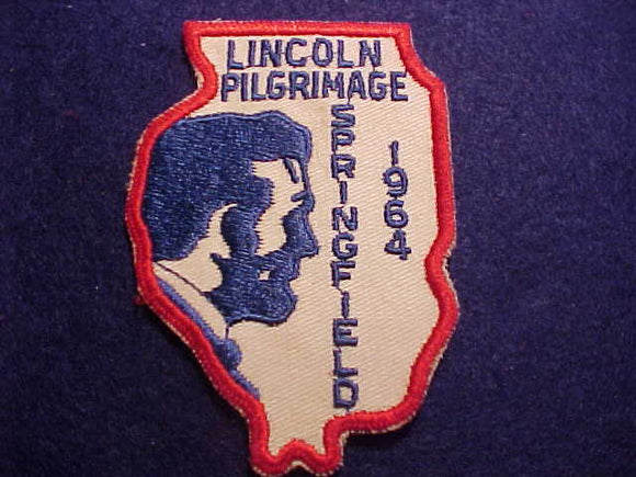 LINCOLN PILGRIMAGE PATCH, 1964, SPRINGFIELD, ILLINOIS STATE SHAPE