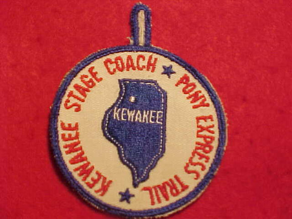 PONY EXPRESS TRAIL PATCH, KEWANEE STAGE COACH, W/ EMBROIDERRED LOOP, MINT