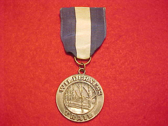 WILDERNESS TRAIL MEDAL, NAVY/WHITE RIBBON, TALL PINE COUNCIL, 1960'S, USED