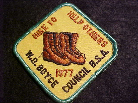 W. D. BOYCE COUNCIL PATCH, 1977, HIKE TO HELP OTHERS