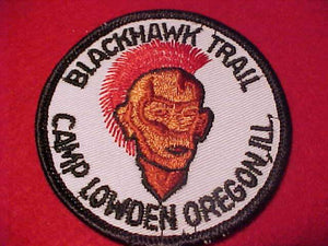 BLACKHAWK TRAIL PATCH, CAMP LOWDEN, OREGON, ILL., 3" ROUND