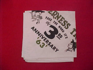 WILDERNESS TRAIL 1963 NECKERCHIEF, 3RD ANNIVERSARY, TALL PINE COUNCIL, USED