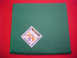 2003 WJ NECKERCHIEF, OFFICIAL, GREEN W/ EMBROIDERY DIRECTLY ON FABRIC, ISSUED 1/YOUTH PARTICIPANT, MINT