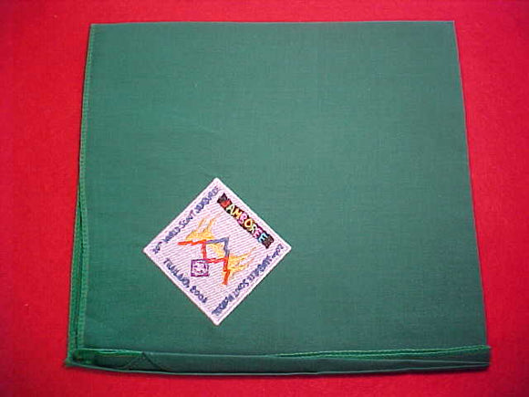 2003 WJ NECKERCHIEF, OFFICIAL, GREEN W/ EMBROIDERY DIRECTLY ON FABRIC, ISSUED 1/YOUTH PARTICIPANT, MINT