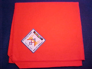 2003 WJ NECKERCHIEF, OFFICIAL, RED W/ PATCH SEWN ON, ISSUED 1/STAFF MEMBER AFTER THEY RAN OUT OF DIRECTLY EMBROIDERED N/C'S