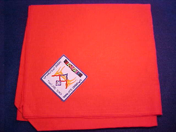 2003 WJ NECKERCHIEF, OFFICIAL, RED W/ PATCH SEWN ON, ISSUED 1/STAFF MEMBER AFTER THEY RAN OUT OF DIRECTLY EMBROIDERED N/C'S