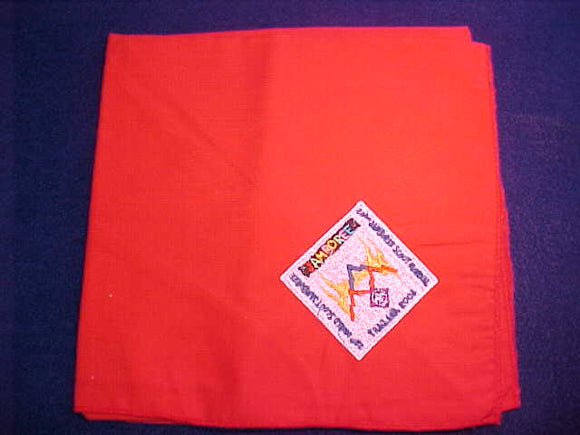 2003 WJ NECKERCHIEF, OFFICIAL, RED W/ EMBROIDERY DIRECTLY ON CLOTH, ISSUED 1/STAFF MEMBER