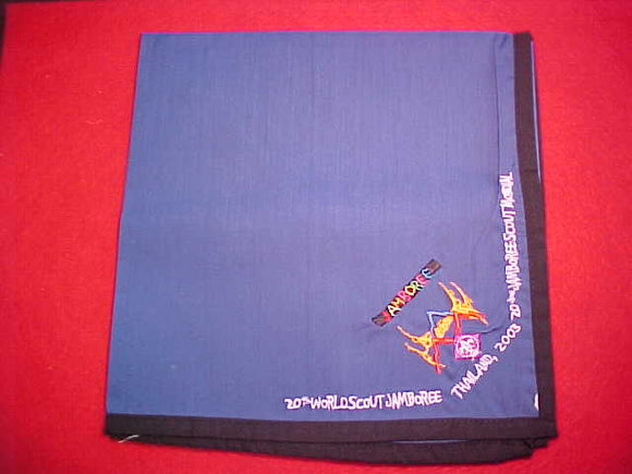 2003 WJ NECKERCHIEF, TRADING POST ISSUE, BLUE W/ BLACK PIPING