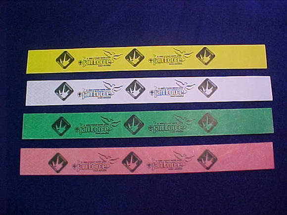 2007 WJ WRISTBANDS, SET OF 4, WHITE, GREEN, YELLOW & PINK, GIVEN TO VISITORS UPON ENTRY