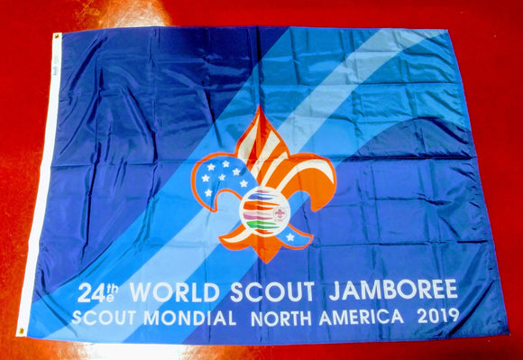 2019 WJ WORLD JAMBOREE FLAG, NO WORDS ON TOP OF FLAG, 48X68
