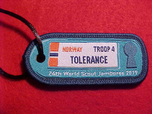 2019 WJ PATCH/BAGGAGE TAG, TROOP 4 TOLERANCE, NORWAY