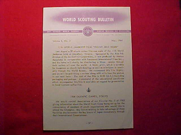 1963 WJ WORLD SCOUTING BULLETIN, MAY 1964, ISSUE OFFERING 16MM OR 35MM MOVIE OF 1963 WJ