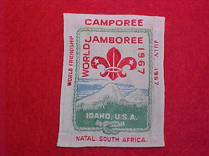 1967 WJ PATCH, NATAL, SOUTH AFRICA WORLD FRIENDSHIP CAMPOREE, JULY 1967, WOVEN, USED