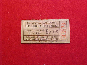 1967 WJ TRADING POST TICKET, 5 CENTS