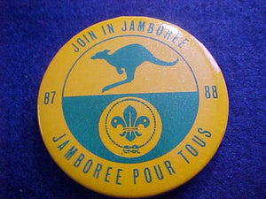 1988 WJ BUTTON, JOIN IN JAMBOREE, PIN BACK, 55MM ROUND