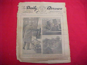 1929 WJ NEWSPAPER, "THE DAILY ARROW", 8/2/29, ROYALS ON COVER @ WAR MEMORIAL, POOR COND.