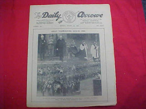1929 WJ NEWSPAPER, "THE DAILY ARROW", 8/5/29, BADEN-POWELL & ARCHBISHOP OF CANTERBURY ON COVER, GOOD COND.