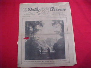 1929 WJ NEWSPAPER, "THE DAILY ARROW", 8/13/29, SYLVAN ARCADE OF PILGRIM'S WAY ON COVER, BAD COND.