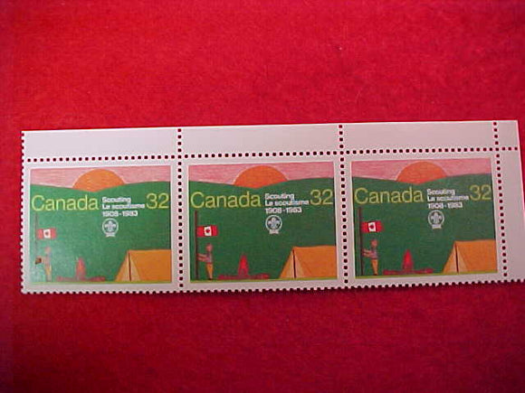 1983 WJ CANADA 32¢ POSTAL STAMPS, SET OF 3, CORNER OF SHEET